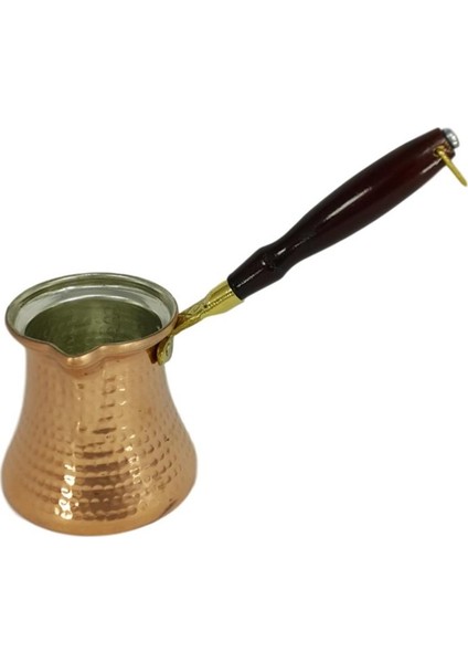 Ahşap Saplı Kalın Bakır Cezve 5 Fincanlık