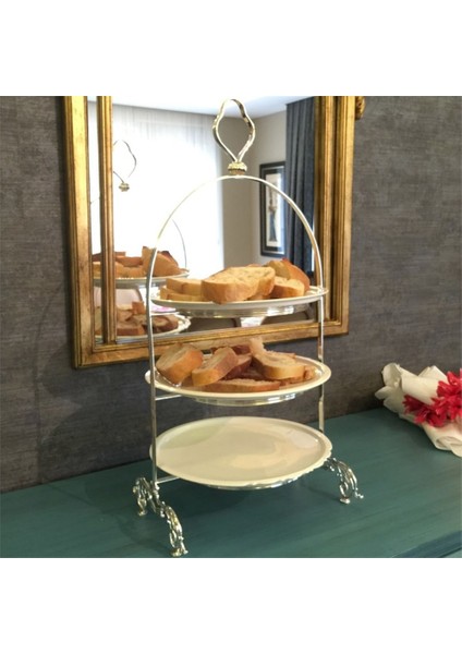 Üç Katlı Yuvarlak Servis Standı