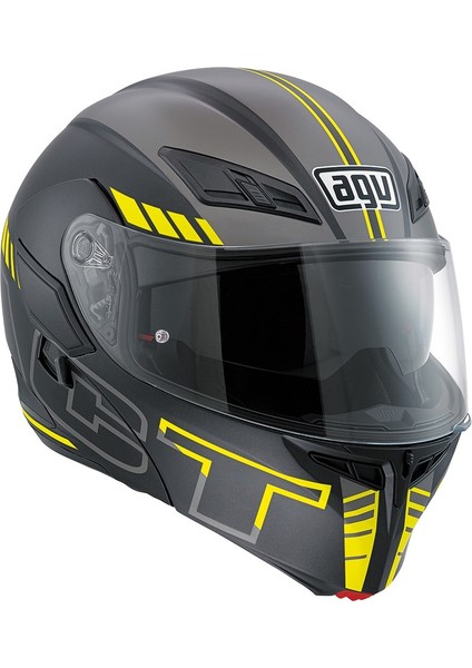 Agv Compact St Multi Plk Seattle Matt Black Silver Yellow Çene Açılır Kask - Pinlock Dahil