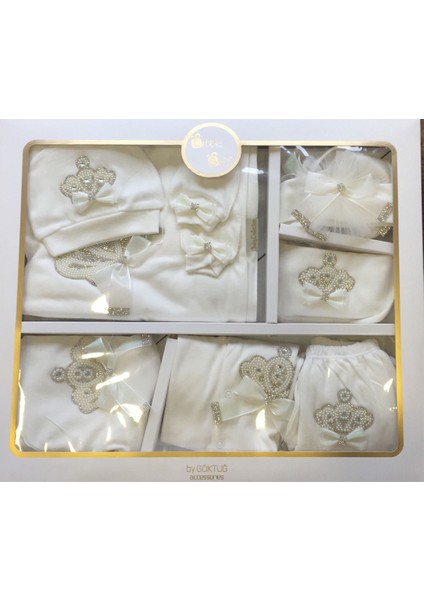 5645 İncili Taşlı Kraliçe 10Lu Hastane Seti Krem