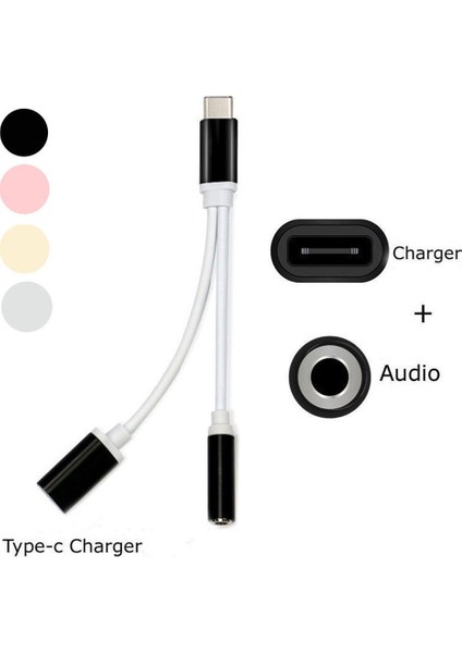 Type-C USB C 2in1 Şarj Kulaklık Dönüştürücü 3.5 mm Jack Adaptör