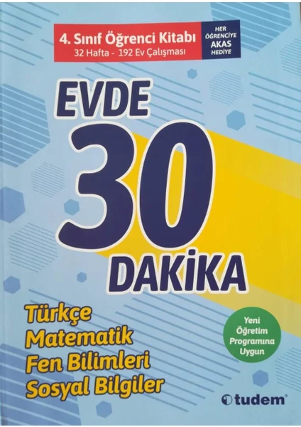 Tudem Yayınları 4. Sınıf Evde 30 Dakika Öğrenci Kitabı   2019 Yeni Müfredat