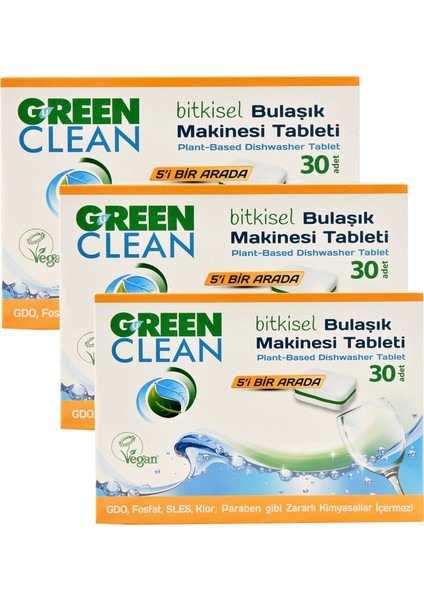 U Green Clean Bitkisel Bulaşık Makinesi Tableti 30'lu x 3 Adet