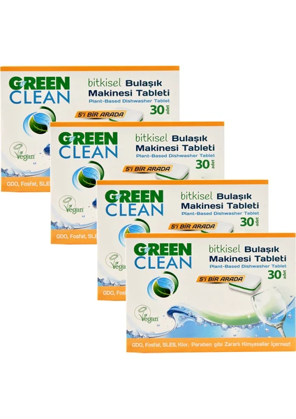 U Green Clean Bitkisel Bulaşık Makinesi Tableti 30'lu x 4 Adet