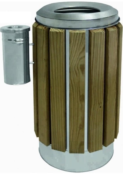 2114 50 Lt Çöp Kovası Ahşap Yuvarlak Kapaklı Küllüklü