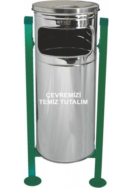 1713 Bahçe Tip Çöp Kovası Profil Ayaklı Paslanmaz
