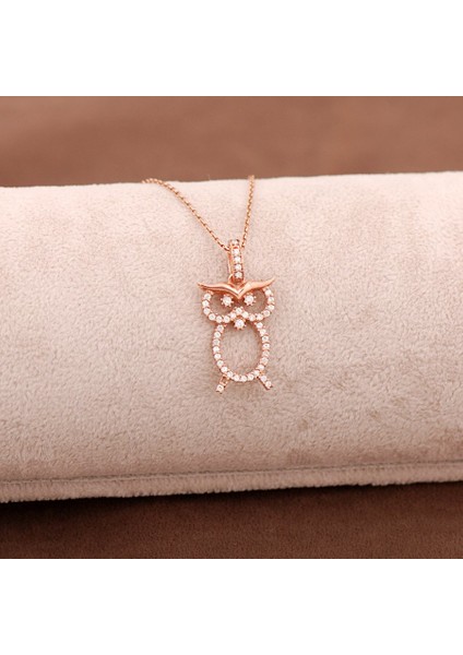 Baykuş Rose Gümüş Kolye 3656