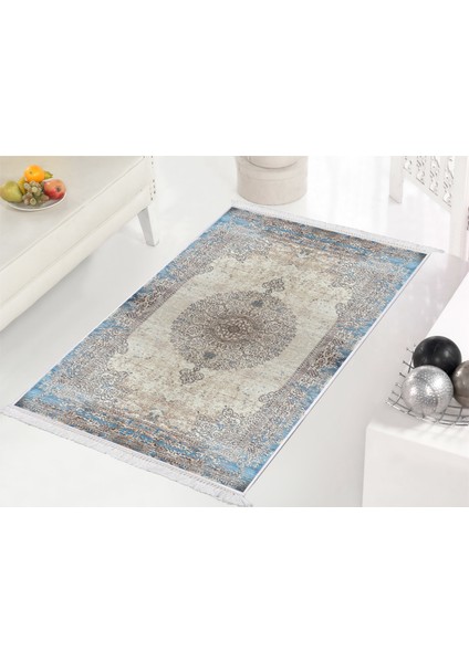 İpek Dijital Saçaklı Yıkanabilir Kaymaz Taban Halı 1828 Desen 1 80 x 120 Cm