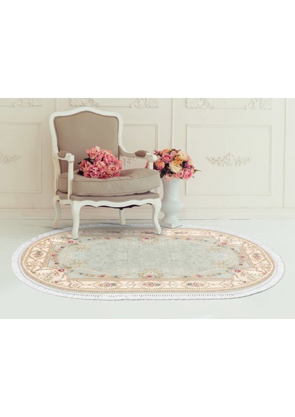İpek Dijital Saçaklı Yıkanabilir Kaymaz Taban Halı Oval 1800 Desen 4 120 x 180 Cm