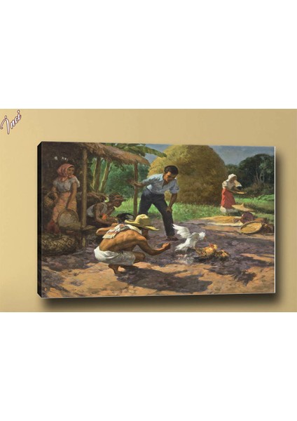 Yb359 Horoz Dövüşü Yağlı Boya Görünümlü Kanvas Tablo 70 x 100 cm