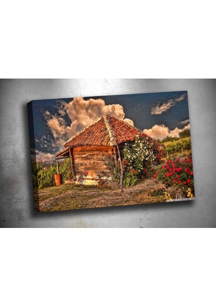 Op22 Çiçekli Kulübe Yağlı Boya Görünümlü Kanvas Tablo 70 x 100 cm