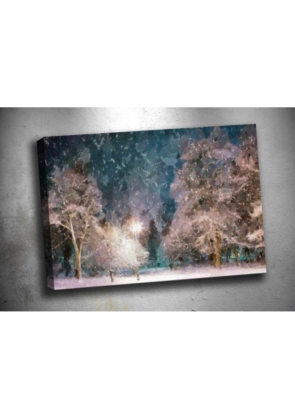 Op45 Gece Yağan Kar Yağlı Boya Görünümlü Kanvas Tablo 70 x 100 cm
