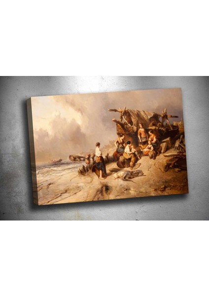 Op137 Sahildeki Balıkçı Kadınlar Yağlı Boya Görünümlü Kanvas Tablo 70 x 100 cm