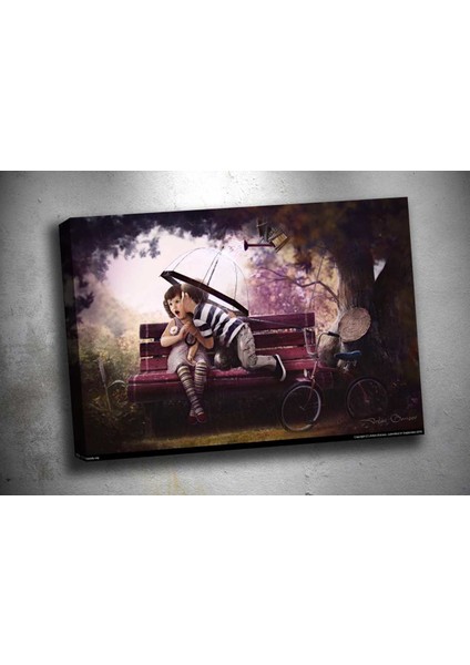 Op172 Yağmurda Öpüşen Çocuklar Yağlı Boya Görünümlü Kanvas Tablo 70 x 100 cm
