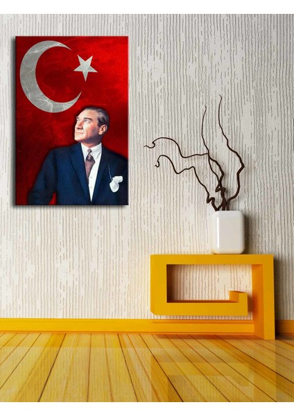 Ata-213 Atatürk Bayrak Dikey 35 x 50 cm Kanvas Tablo 70 x 100 cm