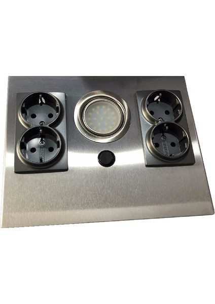 Dolap Tezgah Altı Paslanmaz Metal Led Aydınlatmalı Priz