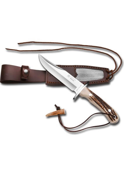 Knives Cc96-2 Bowie Büyük Boy Geyik Boynuz Saplı Yılan Deri Kılıf