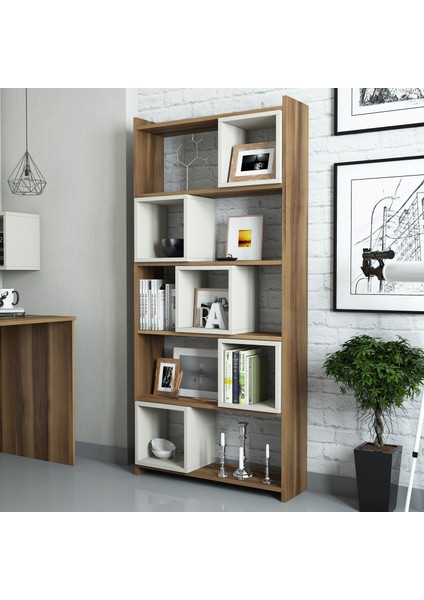 Box Kitaplık - Ceviz / Krem