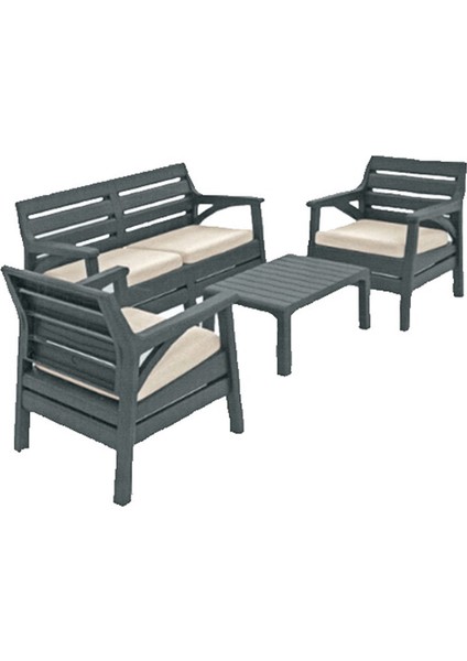 HK-800 Miami Set Bahçe Mobilyası - Balkon Seti-grafit siyah