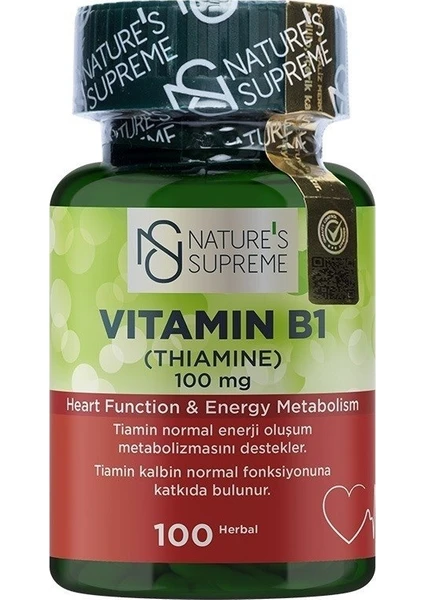 Nature's Supreme Vitamin B1 100 Mg 100 Kapsül 