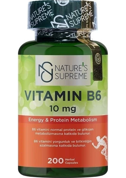 Nature's Supreme Vitamin B6 10 mg 200 Kapsül