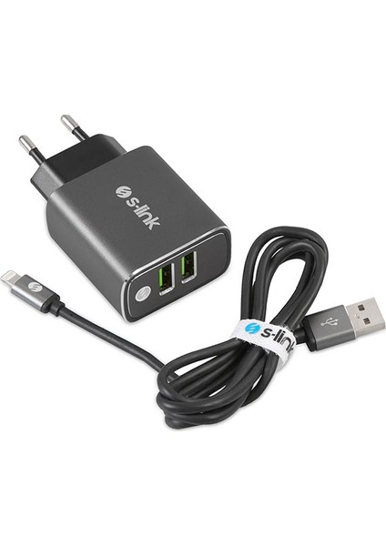 Swapp Çift USB 3.1A Metal Ev Şarjı Ve Lightning Kablo SW-EHL32M