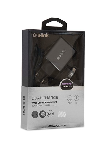 Swapp Çift USB 3.1A Metal Ev Şarjı Ve Lightning Kablo SW-EHL32M