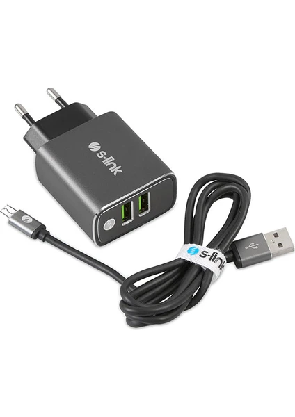 Swapp Çift USB 3.1A Metal Ev Şarjı Ve Micro USB Kablo SW-EHM34M