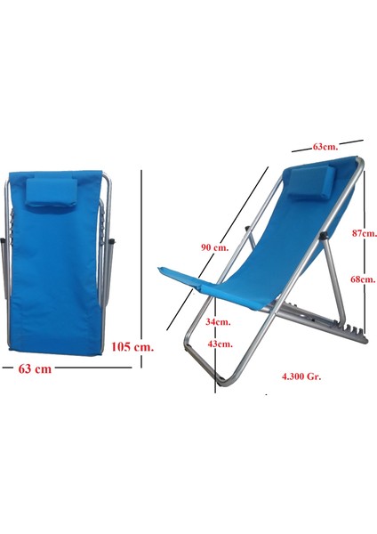 Ayarlı Plaj Balıkçı Balkon Teras Bahçe Sandalye Koltuk Şezlong Katlanır Yastıklı 5 Kademe Yatarlı