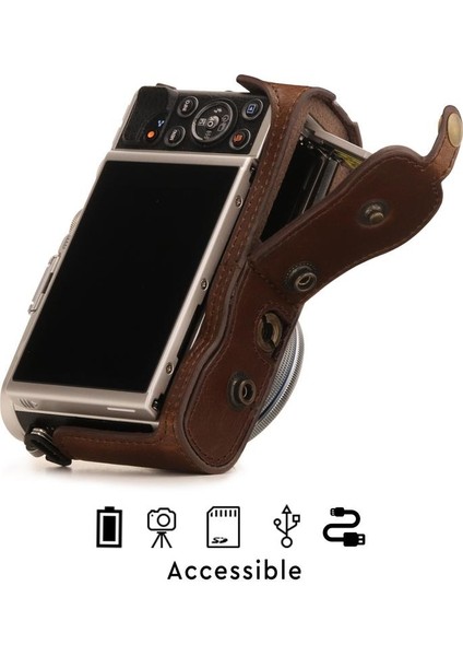 Panasonic ZS200, DC-TZ200 Suni Deri Dikey Kamera Çantası modelleri