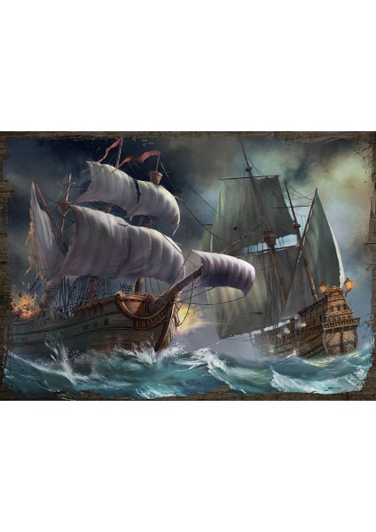Tablomega Ahşap Tablo Yelkenli Deniz Savaşı