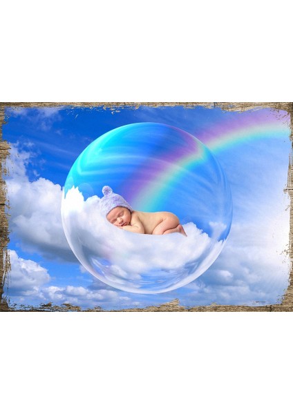Ahşap Tablo Bulutun Üstündeki Uyuyan Bebek