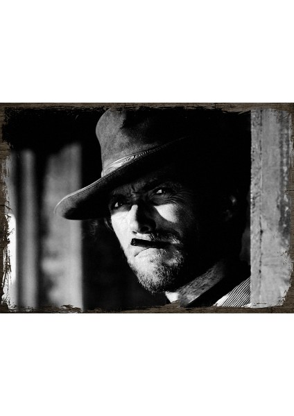 Ahşap Tablo Clint Eastwood Siyah Beyaz