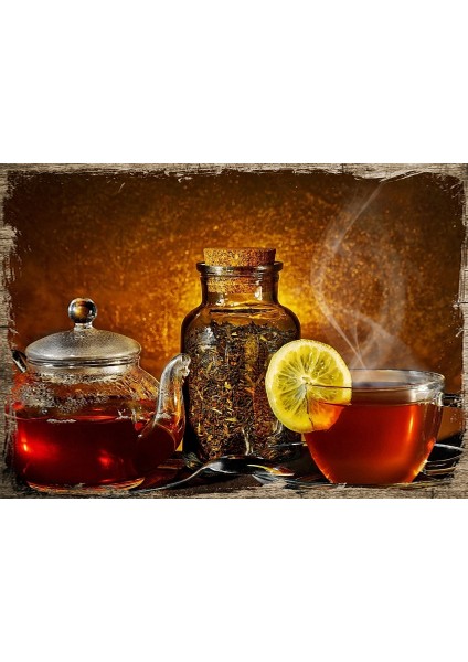 Tablomega Ahşap Tablo Demlik Limonlu Çay