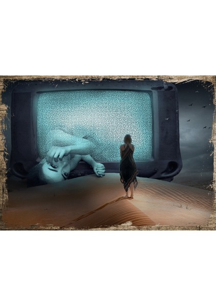 Ahşap Tablo Fantastik Kadın Televizyon Çöl