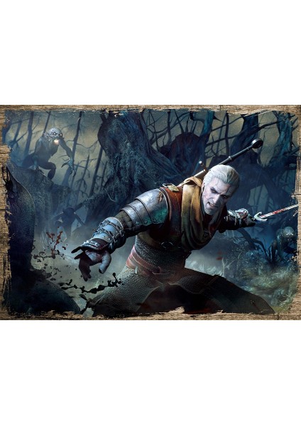 Ahşap Tablo Witcher 3 Geralt Mücadele