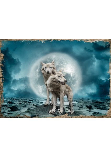Ahşap Tablo Puslu Hava Beyaz Kurtlar