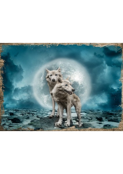 Ahşap Tablo Beyaz Kurtlar