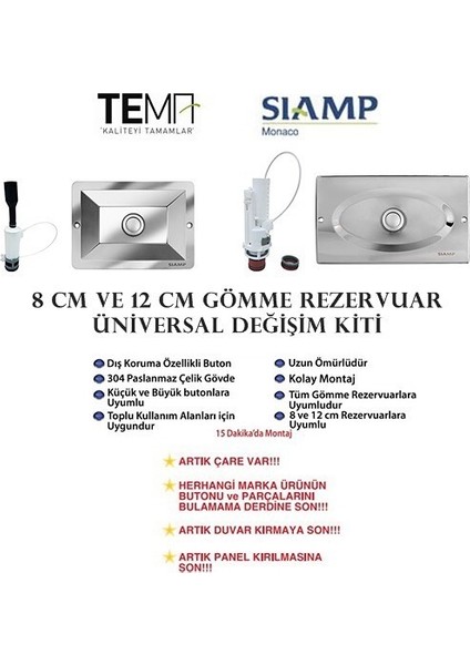 Üniversal Değişim Kiti 8Cm (Parlak Krom) Büyük Panel