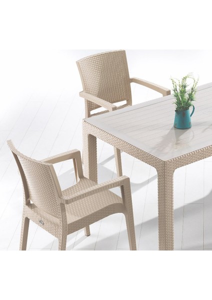 Classi 150G Rattan Dikdörtgen Camli Masa - Kapuçino
