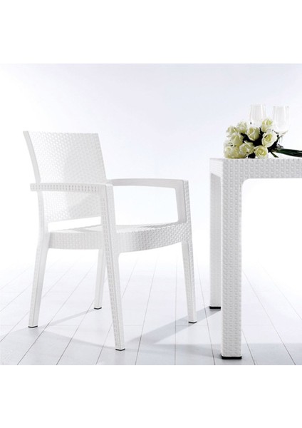 Rattan Claris 90 Masa Takimi Beyaz