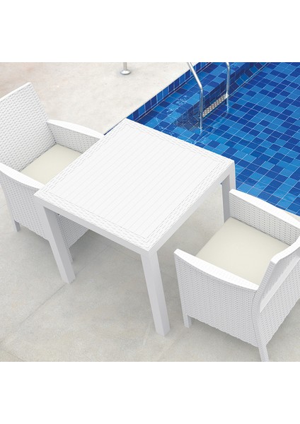 Rattan Orlando 80X80 Cm Kare Masa Beyaz