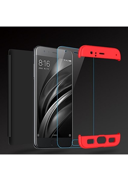 Xiaomi Mi 6 Kılıf 3 Parçalı Tam Koruma Sert Mika Ays Kapak Kırmızı