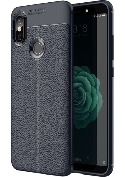 Xiaomi Mi 8 Kılıf Deri Dokulu Silikon Lacivert