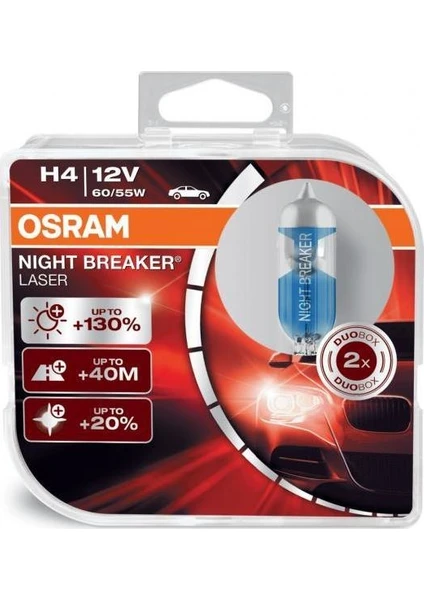 H4 Night Breaker Laser +%130 12V 60/55W 2'Li Ampül Set