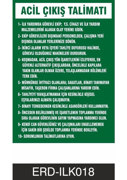 Acil Çıkış Talimatı - İş Güvenliği Levhası