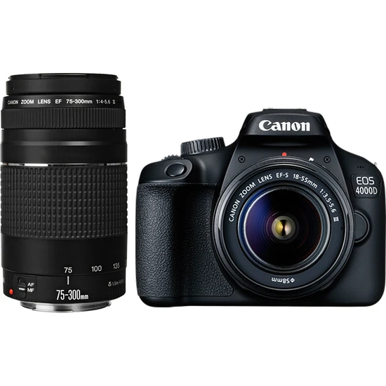 Canon EOS 4000D + 18-55 MM. DC + 75-300 MM. Double Kit (Canon Eurasia Garantili)