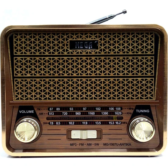 MEGA Nostaljik Antika Şarjlı Bluetooth Radyo Müzik Mp3 Çalar Usb Aux 1967U