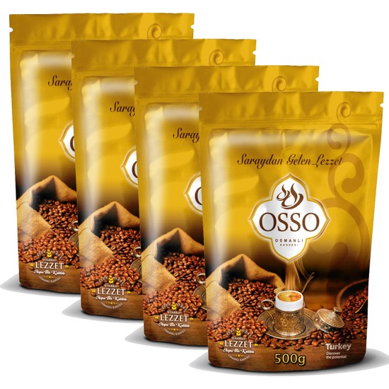 Osso Osmanlı Kahvesi 500 gr x 4 Adet Türkiye Menşeli Yoğun Aroma ve Kafeinli Lezzet