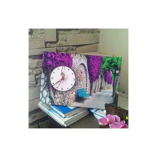 Meteor Galeri Mor Salkımlı Sokak Saatli Kanvas Tablo Fiyatı